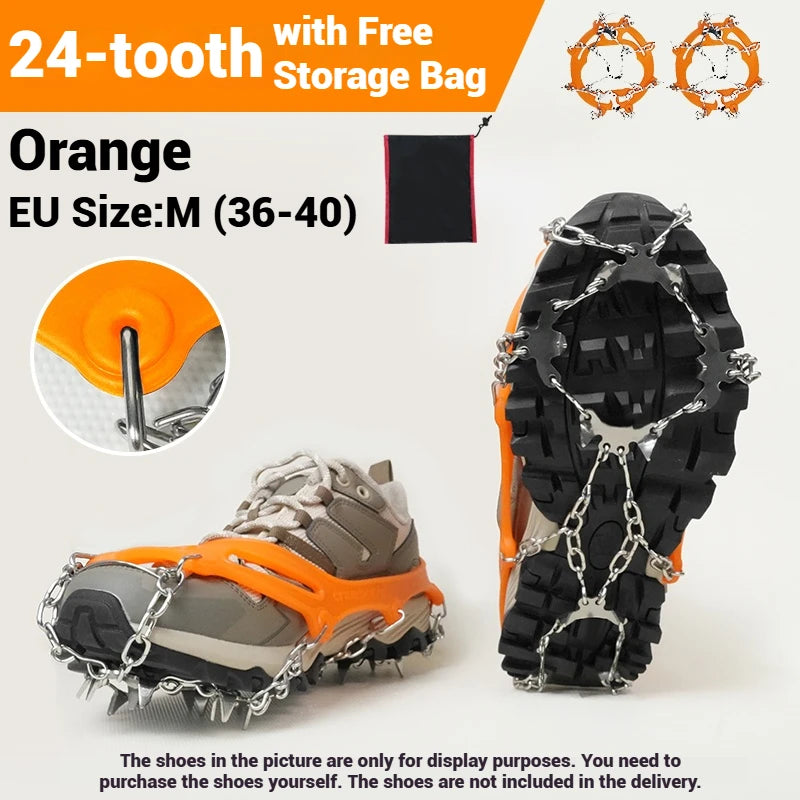 1 Pair Crampons 24 Teeth Anti-Skid 201 Stainless Steel Climbing Snow Walking Shoes Spike Grip Winter Outdoor Hiking Equipment