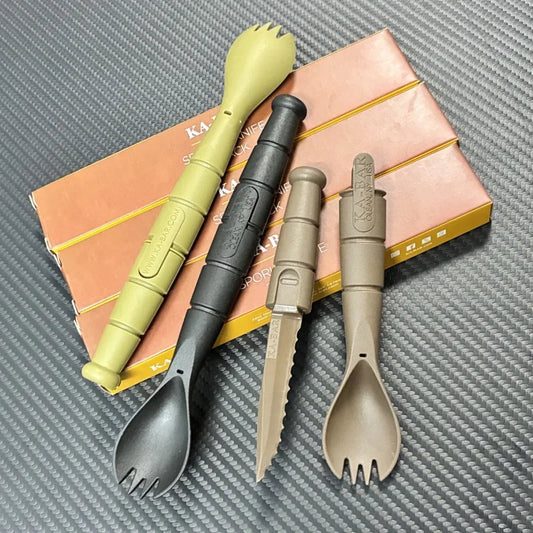 Tactical Mini Cutlery Set EDC Outdoor Multi-Function Tool Fork Spoon Knife Combo Camping Hiking Essential Gear