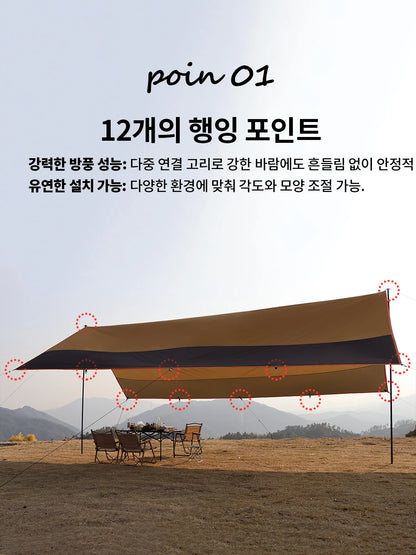 Top Lander Large Camping Waterproof Tarp Oxford 4X6 Outdoor Canopy Sun Shelter Tent Tourist Awning Shade for Multiple People