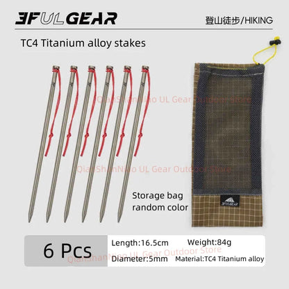 3F UL Gear 15.5cm/20cm Outdoor Ultralight Aluminum Alloy Stakes Camping Carbon Fiber Guy Line Canopy Rope Nails Tent Accessories