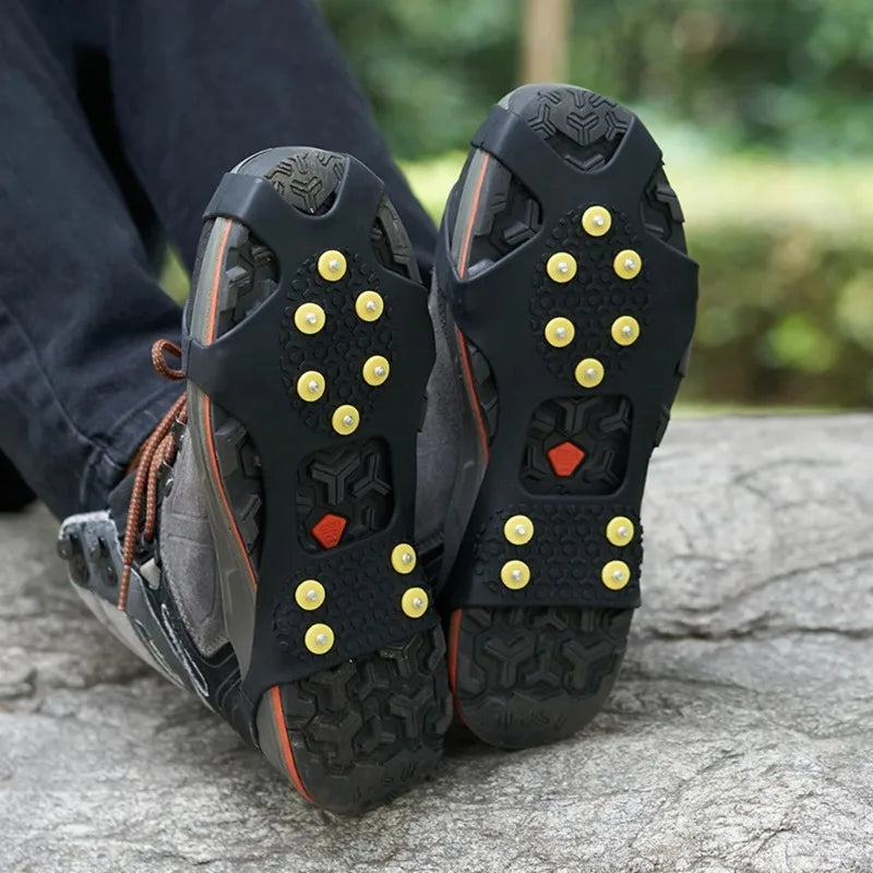 1Pair 10 Teeth Snow Ice Claw Climbing Anti-Slip Ice Grips Shoe Spikes Crampon Cleats Sport Shoes Cover for Walking Hiking Boots