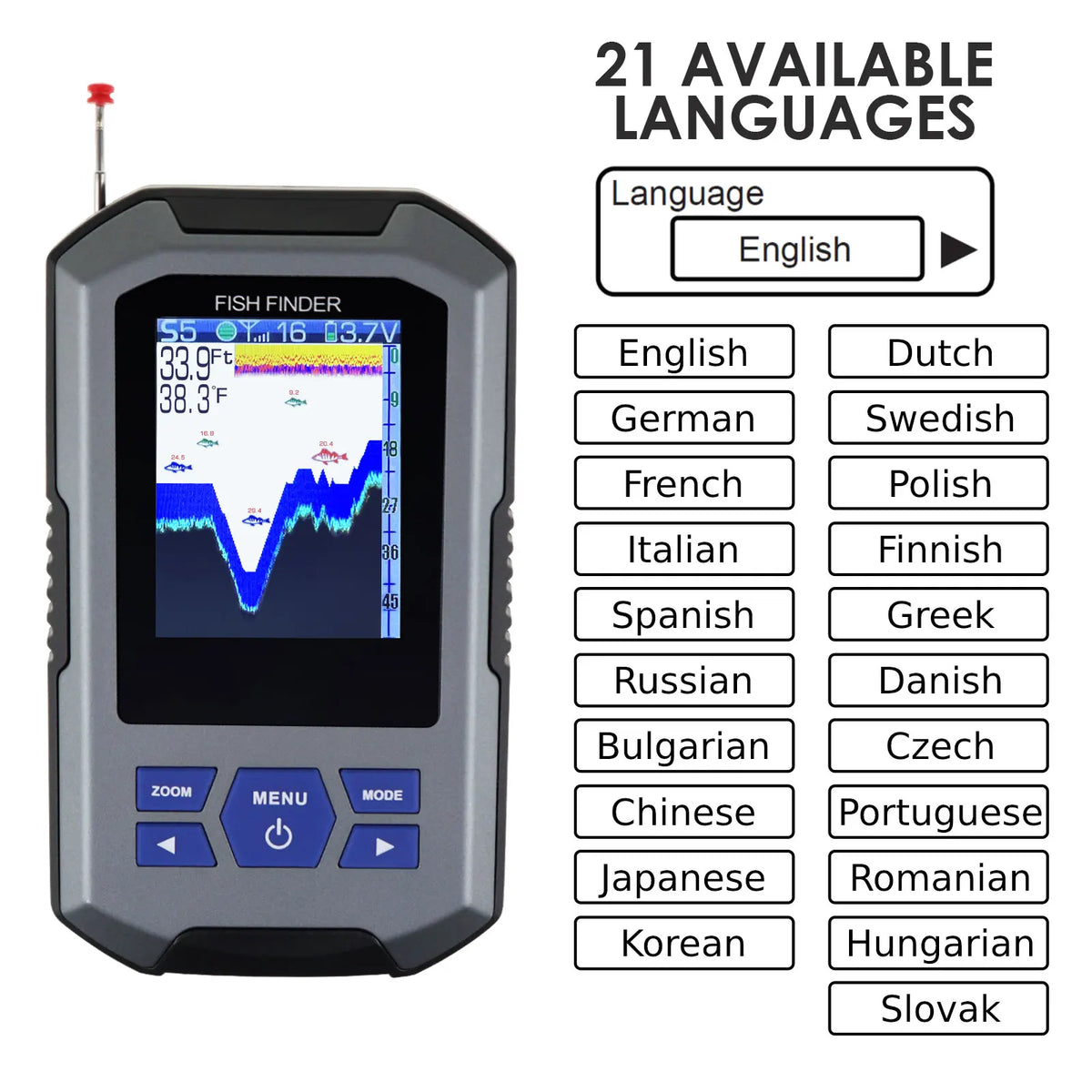 Wireless Sonar Fish Finder with Large LCD & Fish Alarm