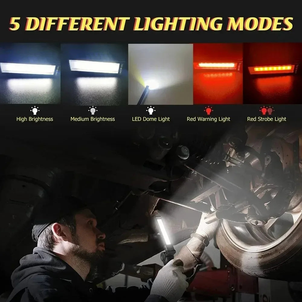 COB LED Folding Flashlight Portable Magnetic Work Light Lantern USB Rechargeable Emergency Repair Camping Torch Lamp With Hook