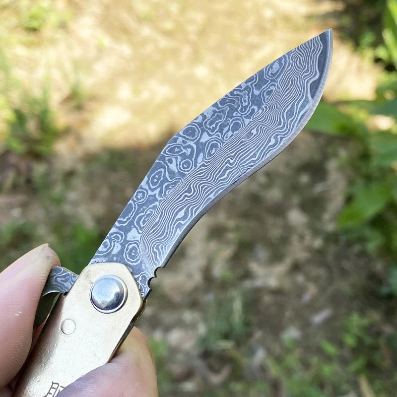 Higonokami Japanese High Quality Mini Pocket Folding Knife VG10 Damascus Steel Copper Handle Outdoor Hunting Fruit Cutting Tool