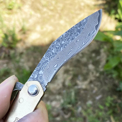 Higonokami Japanese High Quality Mini Pocket Folding Knife VG10 Damascus Steel Copper Handle Outdoor Hunting Fruit Cutting Tool