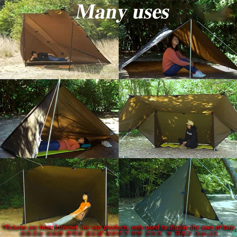 19 Hanging Points Black Coating Tarp Waterproof Black Coated Tarp Outdoor Camping Tent Tarp Bushcraft Shelter DIY Tent Fly