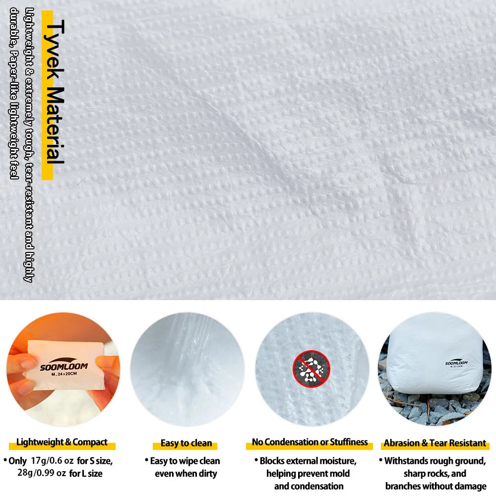 Soomloom Tyvek Storage Bag Set, Ultralight Tear-Resistant Organizer Bags for Hiking Camping Gear, Clothing Dust Sack