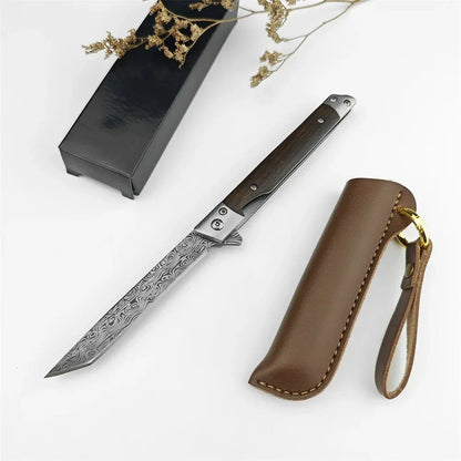 Mini Damascus Pattern Folding Pen Knife Outdoor Knife Pocket Knife Slim Blade Comfortable Grip Sharp Blade Gadgets