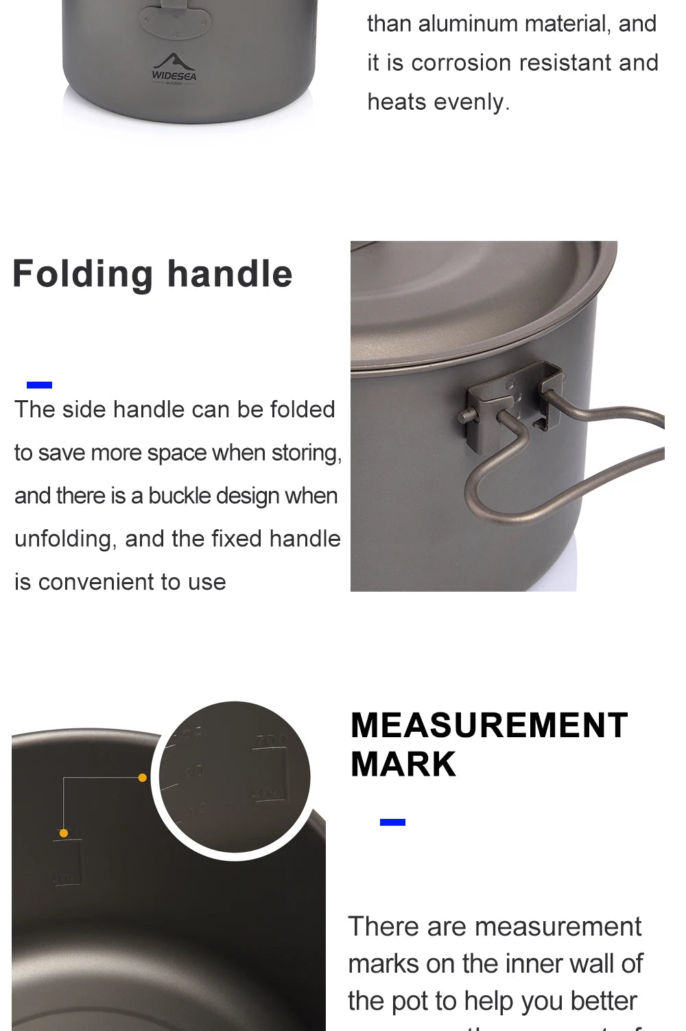 Widesea Camping Tableware Titanium Cookware Set Tourism Cauldron Outdoor Cooking Pot Frying Pan Picnic Kitchen Hiking Trekking