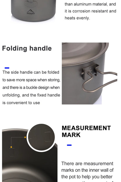 Widesea Camping Tableware Titanium Cookware Set Tourism Cauldron Outdoor Cooking Pot Frying Pan Picnic Kitchen Hiking Trekking