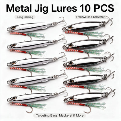 10Pcs Metal Casting Jig Spoon Lure Set 30g 40g With Hook Sea Bass Casting Jigging Artificial Bait, Mackerel