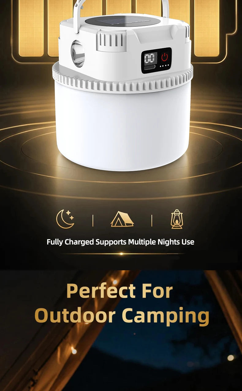Solar LED Camping Lamp – Type-C Charging, with Hook