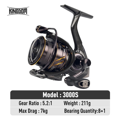 Kingdom Micro Fly Pro Spinning Fishing Reel 800-3000 Ultra Light 8+1 BB 7KG Max Drag 5.2:1/6.2:1 Gear Ratio Freshwater Saltwater