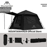Mountainhiker Automatic Tent 3-4 Persons 2 Doors 2 Windows Sleeping Tent Outdoor Tent Hiking and Camping Tent Black Khaki