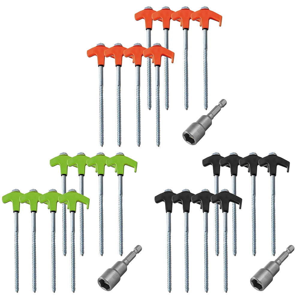 8/24Pcs Camping Pegs Drill In with Hex Socket Stakes Ground Anchors Camping Stakes Tent Ground Nail Screw in Camping Tent Pegs