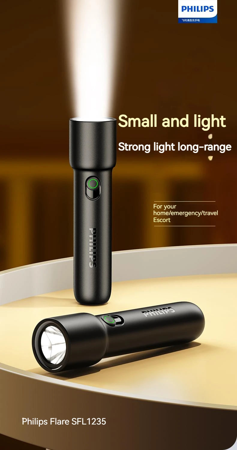 Philips 2025 New EDC Portable Flashlight Rechargeable LED Flashlights for Defensa Personal Self Defense Camping Hiking