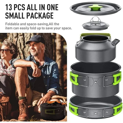 Camping Cooking Set Portable Lightweight Aluminum Camping Pot Set Hiking Picnicking Outdoor Travel Cooking Utensils Set