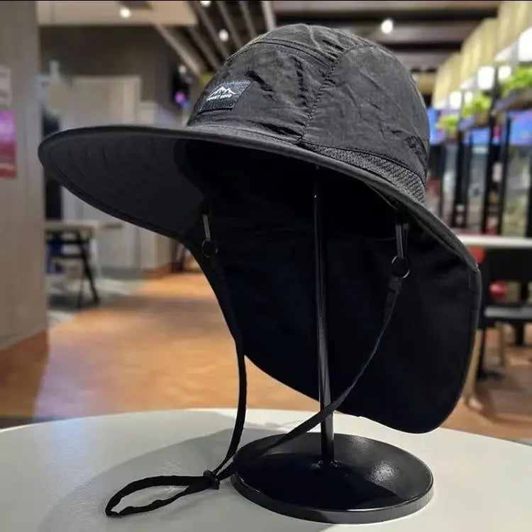 Outdoor Unisex Wide Brim Bucket Hat with Neck Flap Adjustable for Hiking Camping Fishing Wear