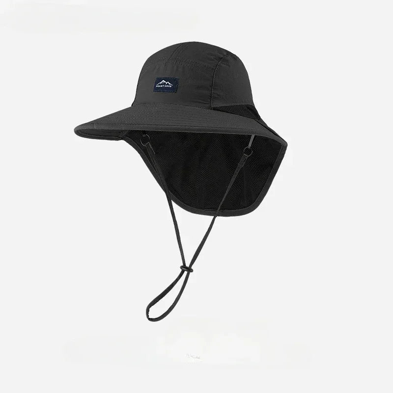 Outdoor Unisex Wide Brim Bucket Hat with Neck Flap Adjustable for Hiking Camping Fishing Wear
