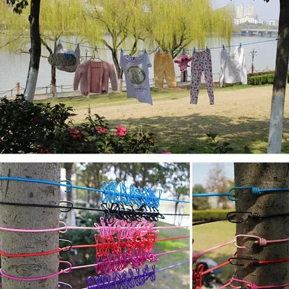 4M Outdoor Camping Non-slip Stretch Clothesline With 12 Clips Travel Stretchy Clothesline Sock Line Hanging Laundry Drying Rope