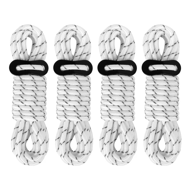 4Pcs 5mm Outdoor Tent Guyline Ropes 4M Reflective Camping Guy Lines with Adjuster Tensioner Camping Accessories for Tarp Canopy