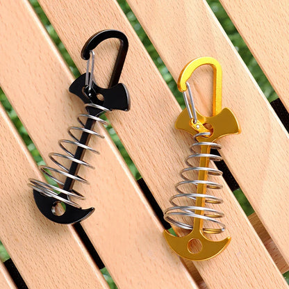 5pcs Fish Bone Shaped Tent Pegs with Rope Buckles Camping Deck Floor Nails Spring Design Outdoor Adventure Essential Accessories