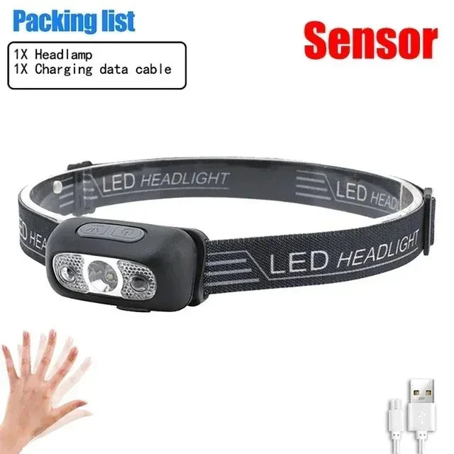 HOMEFISH Super Bright LED Headlamp  Rechargeable Sensor Headlight Waterproof Flashlight for Camping Hiking Fishing Emergenc