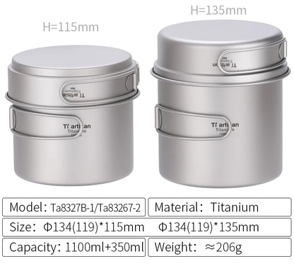 Tiartisan Titanium Folding Handle Camping Pot Frying Pan Set  Lightweight Portable Cookware Equipment For Outdoor Hiking Picnic