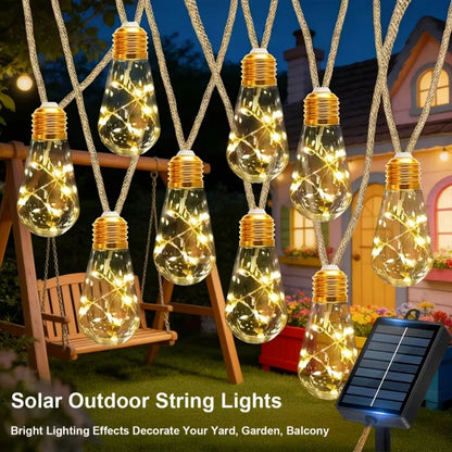 16/10 LED Solar Hemp Rope Fairy String Lights Waterproof Outdoor Decorative Lights With 8 Modes For Patio Garden Party Decor
