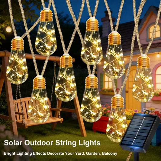 16/10 LED Solar Hemp Rope Fairy String Lights Waterproof Outdoor Decorative Lights With 8 Modes For Patio Garden Party Decor