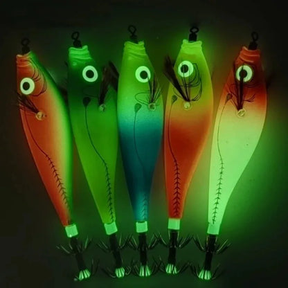 BRAVMACK 5pcs Luminous Horizontal Squid Jig Glow Squid Jigs Saltwater Squid Shrimp Lure Jig Squid Jig Fishing Lure Tackle