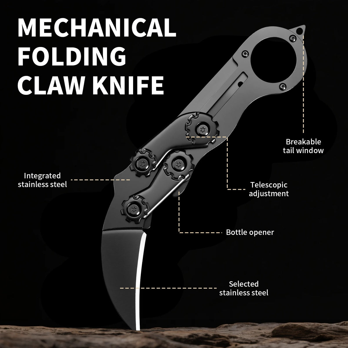 Mechanical Folding knife Multifunction Portable Pocket Knife All-steel Claw Folding Knife with Finger Ring,  EDC Utility Knife for Outdoor Camping, Survival