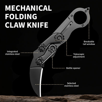Mechanical Folding knife Multifunction Portable Pocket Knife All-steel Claw Folding Knife with Finger Ring,  EDC Utility Knife for Outdoor Camping, Survival