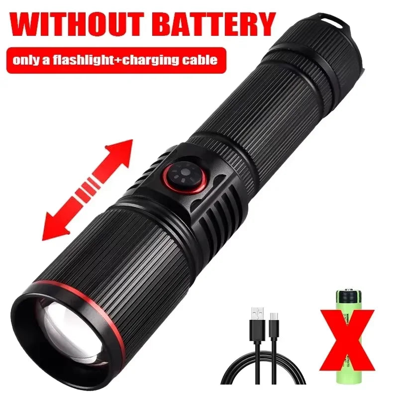 High Power Rechargeable LED Flashlight Strong Torch with Battery for Fishing Hunting Camping Lantern