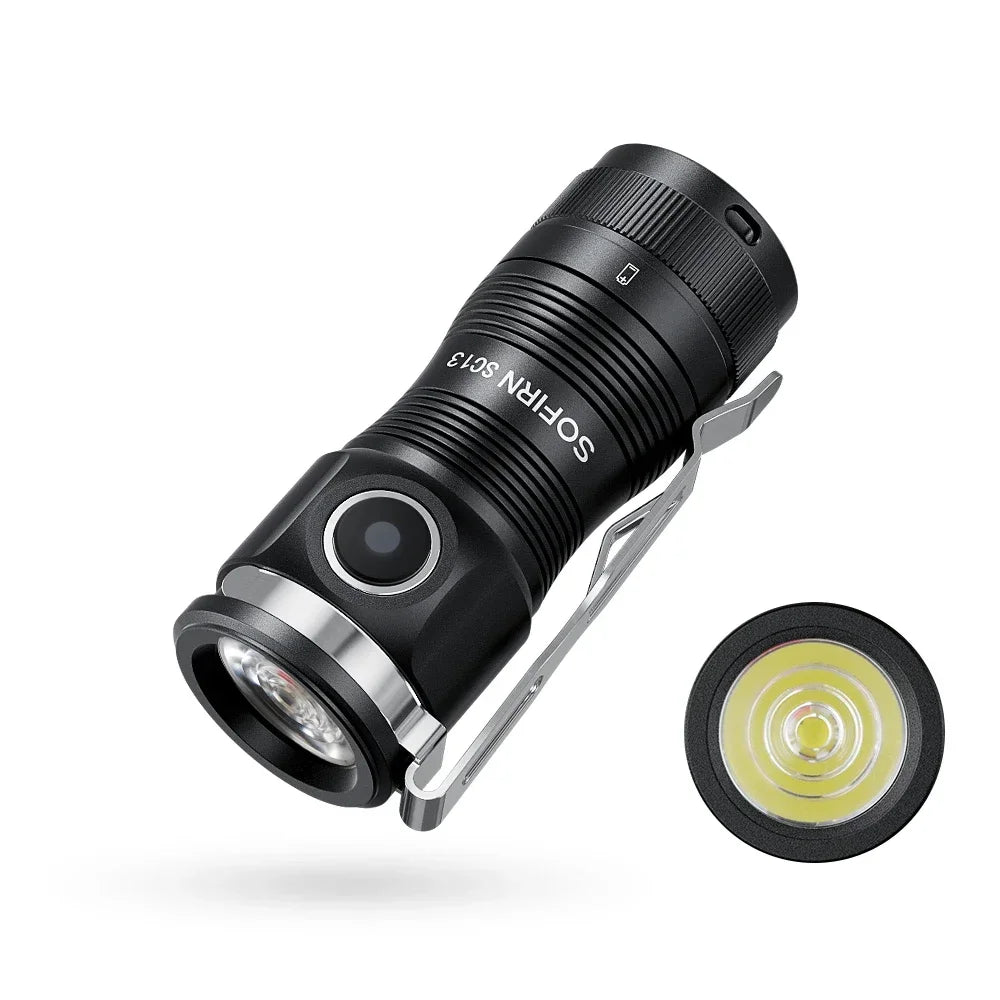 Sofirn Mini SC13 SST40 LED 1300lm Tactical 18350 Rechargeable Flashlight 6000K Keychain Light with Magnetic