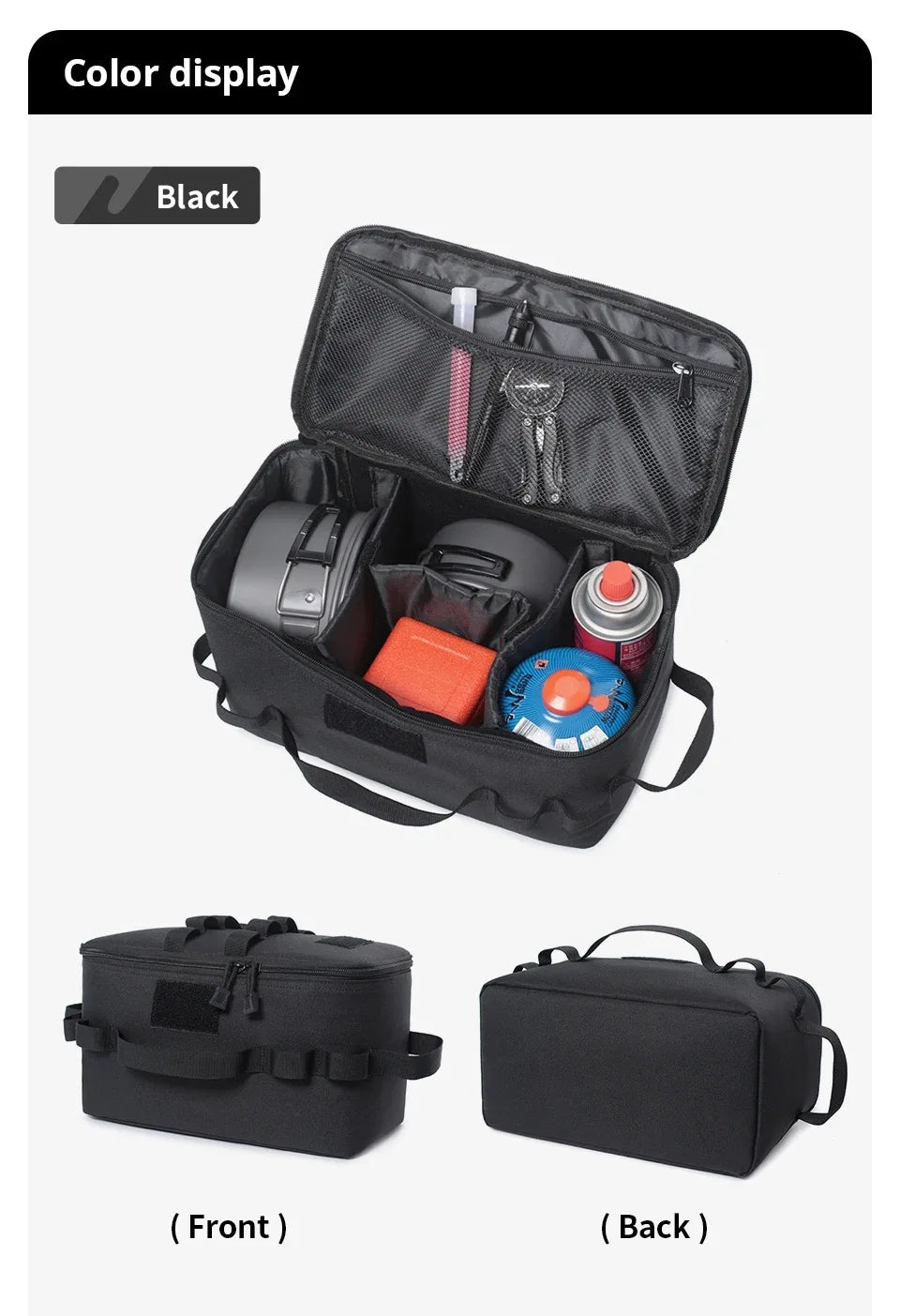 Large Capacity Outdoor Camping Storage Bag - Ground Nail Tool Bag with Picnic Cookware Utensils Kit Gas Canister Organizer