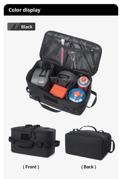 Large Capacity Outdoor Camping Storage Bag - Ground Nail Tool Bag with Picnic Cookware Utensils Kit Gas Canister Organizer