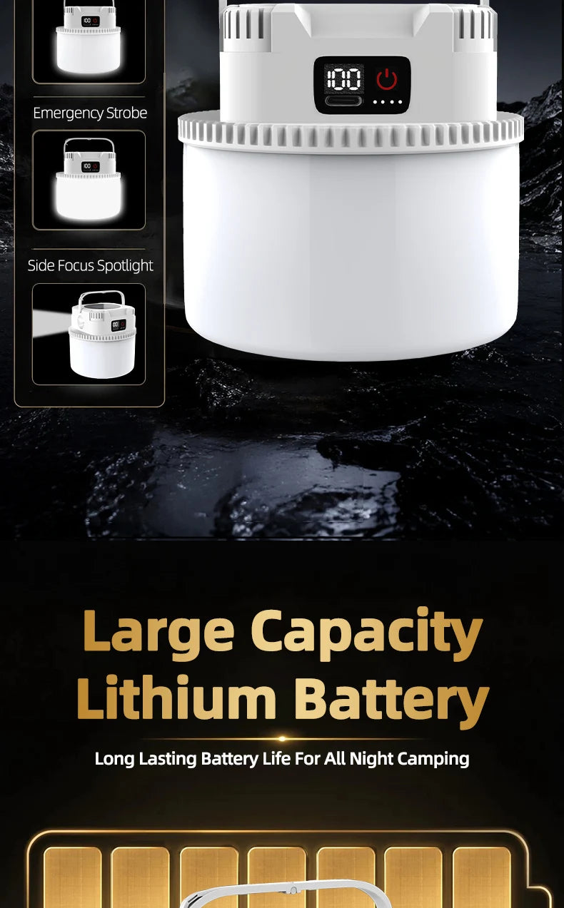 Solar LED Camping Lamp – Type-C Charging, with Hook