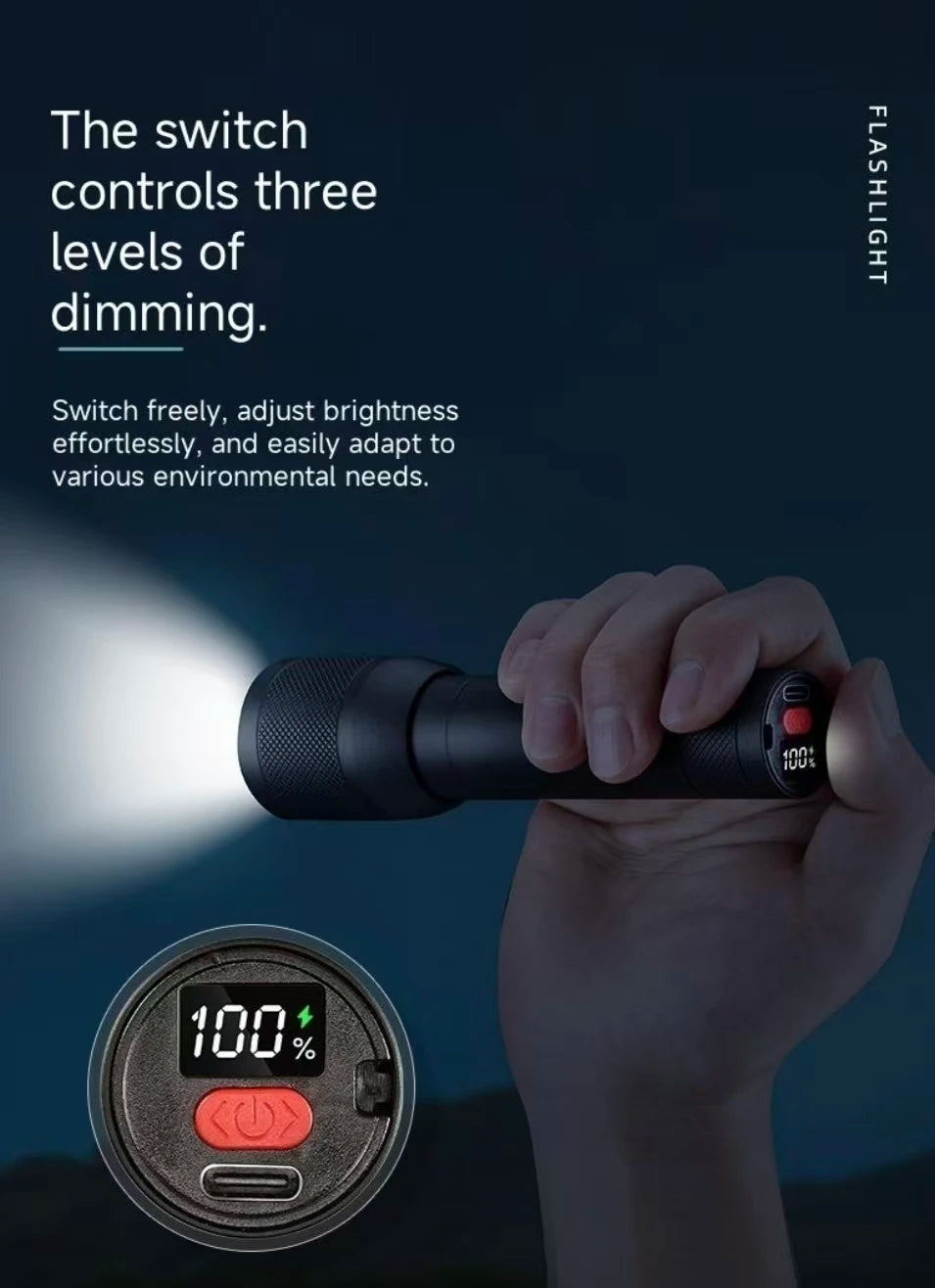 Super bright LED aluminum alloy flashlight Rechargeable torch Outdoor searchlight Portable camping light With telescopic zoom
