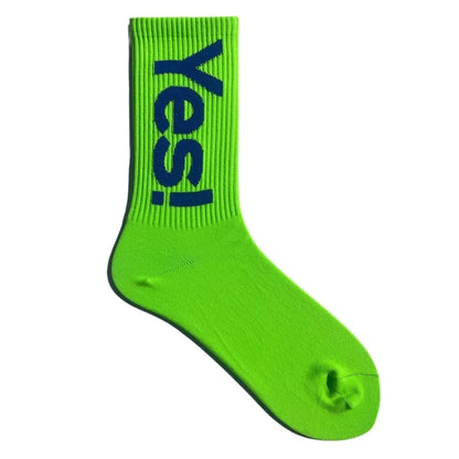 CHUANGERM Men Women Yes Mid Crew Socks Cycling Hiking Skateboarding Sports Street Fashion Breathable Sock