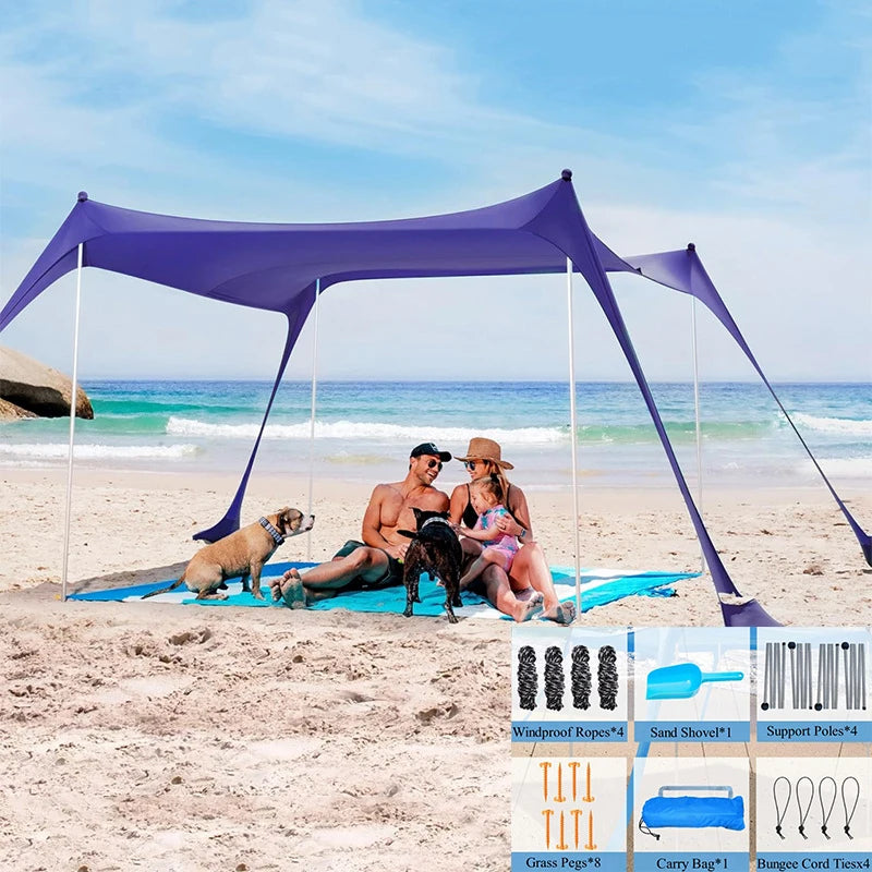 Beach Tent Sun Shelter 10 x 10FT with 4 Sandbags, UPF 50+ Protection Beach Shade Canopy, Protable Easy Set Up Canopy Tent