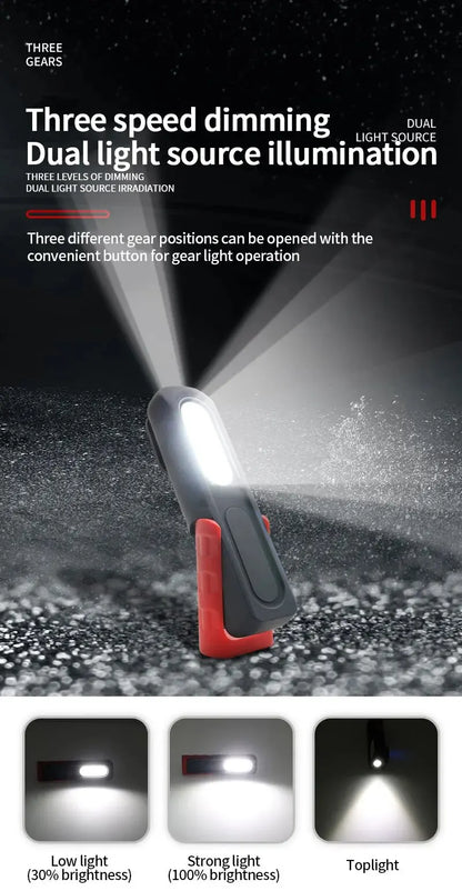Portable USB Rechargeable Work Light Magnetic COB LED Flashlight Hanging Lamp with Built-in Battery Camping Torch