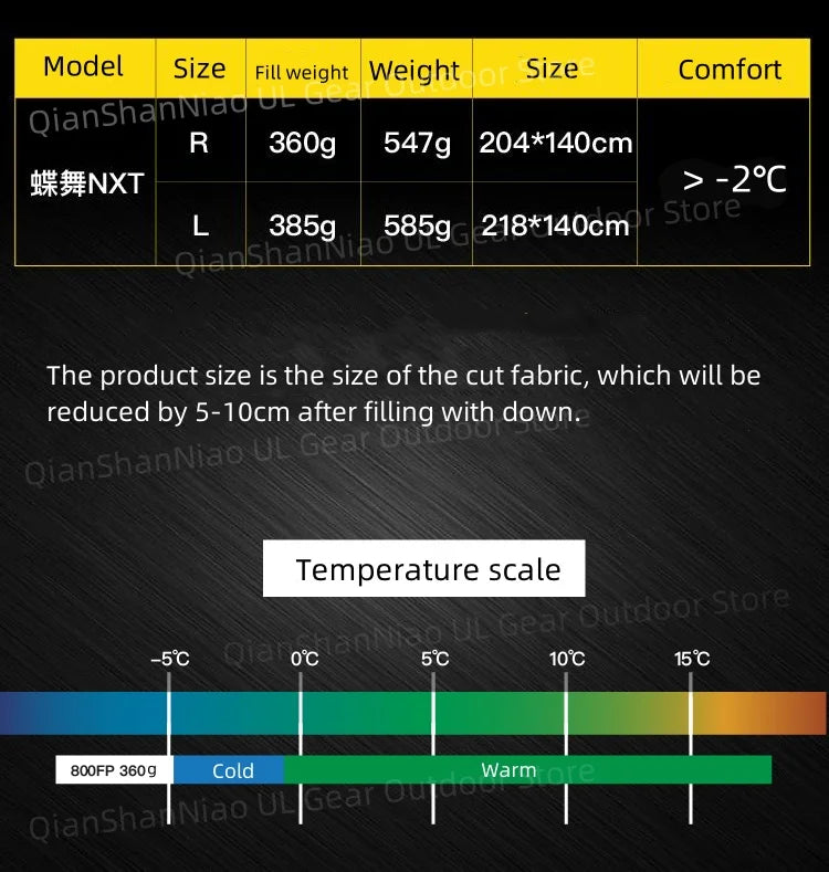 ICE Flame NXT 850FP Down Quilt Outdoor Camping Multifunctional Ultralight New Duck Down Quilt Waterproof Bottomless Sleeping Bag