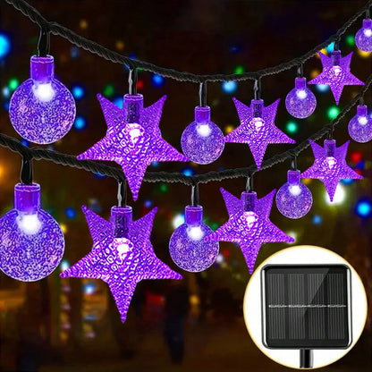 Solar LED String Lights Outdoor Camping Decor Crystal Ball and Stars String Lights 8 Modes Solar Lamp for Halloween Christmas