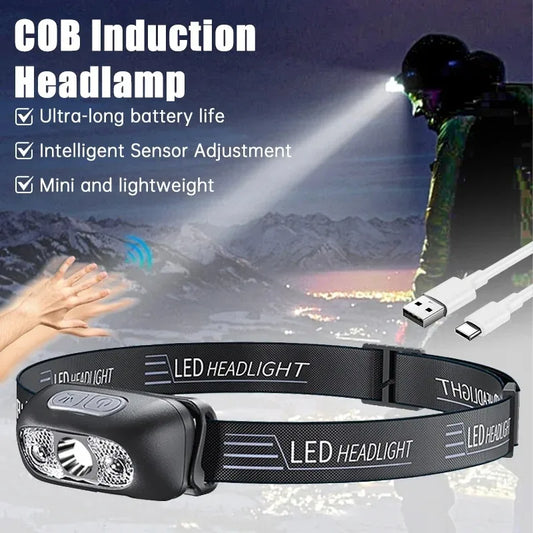 HOMEFISH Super Bright LED Headlamp  Rechargeable Sensor Headlight Waterproof Flashlight for Camping Hiking Fishing Emergenc