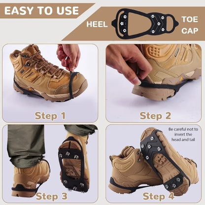 Outdoor Ice Cleats Anti Slip Shoe Covers Steel Studs Crampons for Walking on Snow and Icy Roads Winter Climbing Hiking Gear