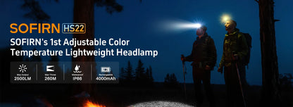 SOFIRN Headlamp HS22 2500lm 18650 4000mAh Flashlight 2700-6000K Stepless SFT25R LED Color Temperature Adjustment  Dual Switch