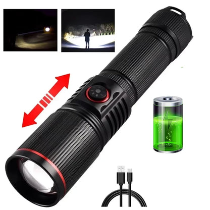High Power Rechargeable LED Flashlight Strong Torch with Battery for Fishing Hunting Camping Lantern