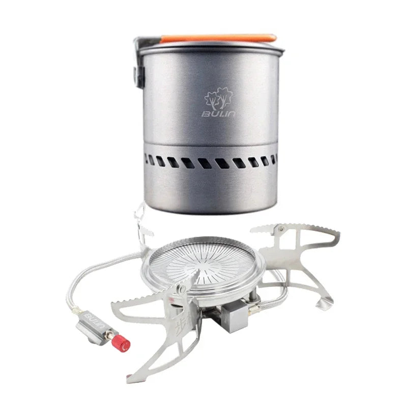 Bulin Outdoor Gas Stove Folding Cooking Furnace Camp Cookware Split Gas Furnace Stove for Camping Hiking Picnic with Pot