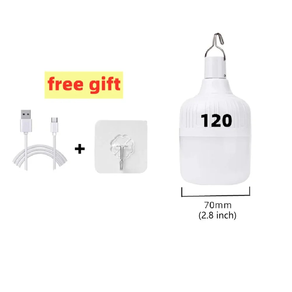 1PC USB Rechargeable 60W LED Camping Light Bulb Hanging Hook Emergency Lantern Portable Tent Lamp Outdoor Camping Night Market